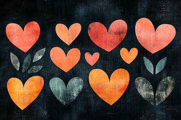 A modern print featuring red and pink love hearts in a contemporary design, perfect for trendy decor, greeting cards, or digital backgrounds, flat art

