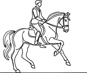 Man and Horse in Harmony. Line Drawing Symbolizing Grace and Power