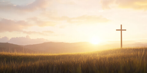 Silhouette jesus christ resurrection crucifix on cross on sunset background concept for good friday he is risen easter day, good friday jesus death, world Christian faith religion