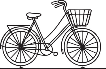 Classic Bicycle in Line Art with Basket – Vector Drawing Design