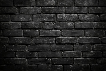 Fototapeta premium Black brick wall background texture, dark grunge wallpaper with copy space for design and decoration in urban interior or exterior, Black brick wall texture. Generative Ai