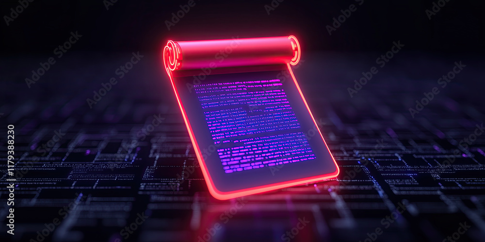 Poster glowing digital document on circuit like background symbolizes security