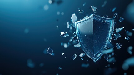 Fototapeta premium Hacking disruption. Shattered glass shield symbolizing protection and security against threats.