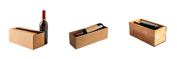 types wine packaging isolated on background, transportation gift storage protection