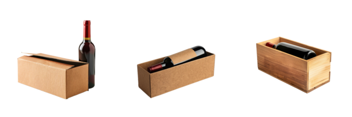 types wine packaging isolated on background, transportation gift storage protection