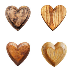 wooden hearts isolated cutout on background, handmade craft decoration unique