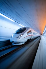 Fototapeta premium High-Speed Train in Motion Through a Tunnel
