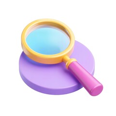 3D Render of a Magnifying Glass in Isometric View, Isolated on White Background. Detailed and Clear Lens with a Sleek Handle, Symbolizing Focus, Examination, and Precision.