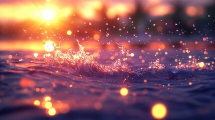 Fototapeta premium Beautiful Sunset Over Water with Splashes and Soft Reflections