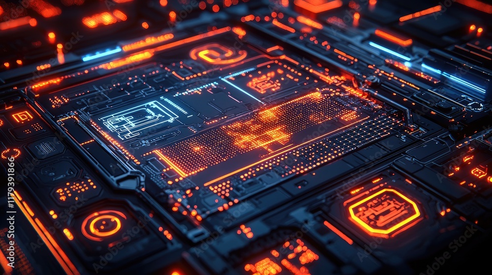Poster abstract futuristic circuit board: a glowing cyberpunk digital network. high-tech innovation in tech