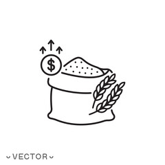 rising price for wheat icon, growth grain financial, increase food crisis, thin line symbol concept isolated on white background, editable stroke eps 10 vector illustration