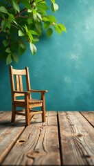 Obraz premium Wooden plank with a single wooden chair placed on it, wood, room