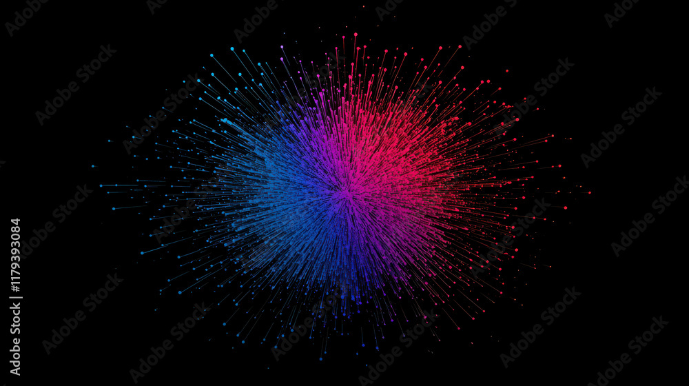 Poster multicolored burst of light particles exploding in a dark background