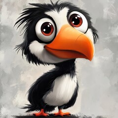 Naklejka premium Adorable Cartoon Puffin Bird With Large Eyes