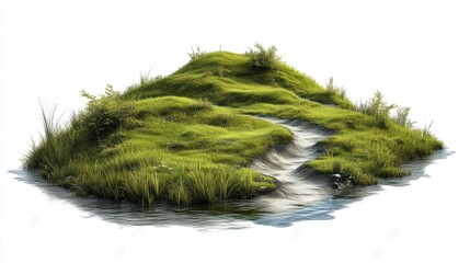 Lush Green Island Surrounded by Tranquil Water in Bright Setting