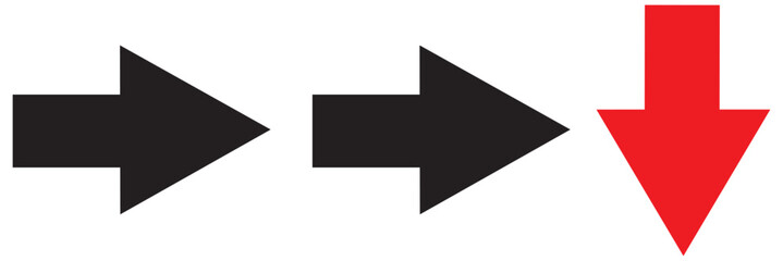 Right Left Back Straight Bold arrow sign collection, set of Red black and White arrows icons, isolated on white background.