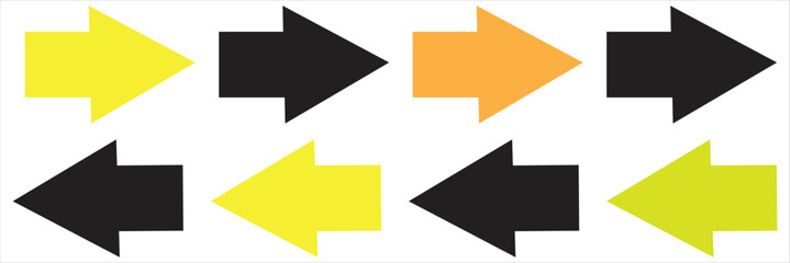 Color Bold arrow sign collection, set of black arrows icons, isolated . red black blue yellow, Bold Arrows.
