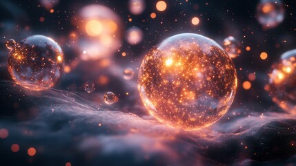 Ethereal Glowing Bubbles in Cosmic Space with Stars and Nebulae