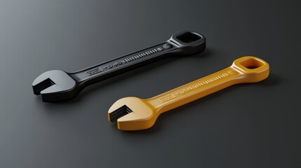Close-Up View of Black and Orange Adjustable Wrenches on Gray Surface