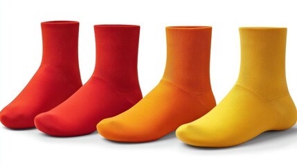 Colorful Socks in Red, Orange, and Yellow on White Background