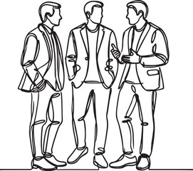 Vector Art of Three Men Chatting in Simple Line Drawing Style