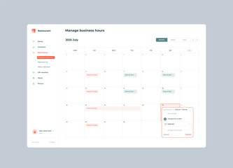 Restaurant booking UI design template