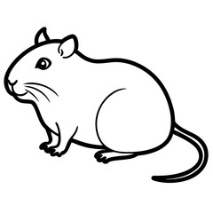 Cute  Line Art Gerbil Silhouette Black Vector Illustration