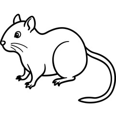 Cute  Line Art Gerbil Silhouette Black Vector Illustration