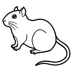Cute  Line Art Gerbil Silhouette Black Vector Illustration
