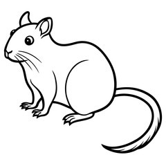 Cute  Line Art Gerbil Silhouette Black Vector Illustration