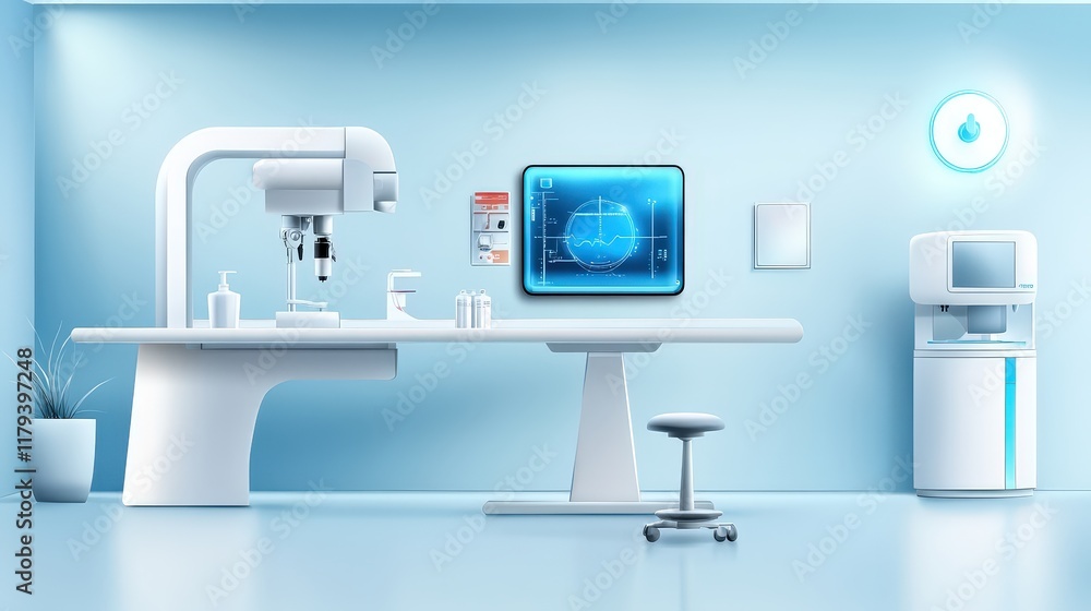Poster a design of a computer-based eye examination station in a state-of-the-art clinic setting.