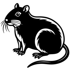 Cute  Line Art Gerbil Silhouette Black Vector Illustration