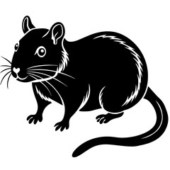 Cute  Line Art Gerbil Silhouette Black Vector Illustration