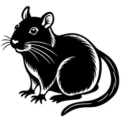 Cute  Line Art Gerbil Silhouette Black Vector Illustration