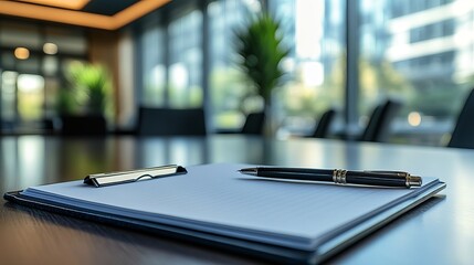 Notepad and Pen on Office Table