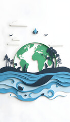 Paper art , Saving water and world Environment day , Ecology and world water day , environmental protection and save earth water , Created with, silhouette, with white tones