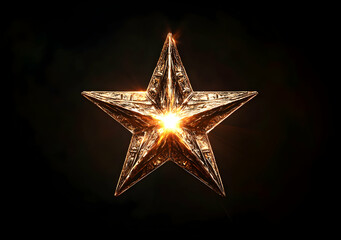 Radiant Gold Star with Glowing Center on a Dark Background Artfully Captured