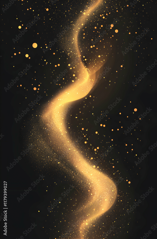 Aufkleber Golden Light Trail on Dark Background with Sparkling Particles and Abstract Flow