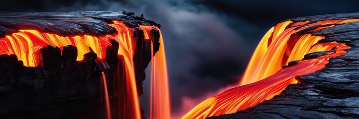 Rivers of lava flowing down a hill