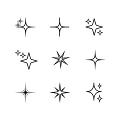 Star shape flash silhouette set, Collection of twinkling stars and sun rays decorative symbols for design. Vector icons y2k style basic shapes geometric graphic elements.