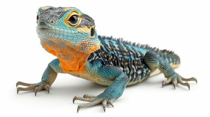 Naklejka premium Colorful Lizard Sitting on White Background with Detailed Texture