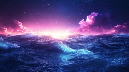 Serene Waves Under Colorful Sky at Dawn with Gentle Ripples