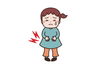お腹が痛い女の子のイラスト素材