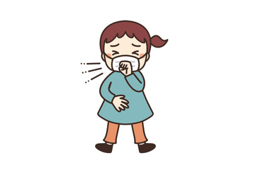 マスクをして咳をする女の子のイラスト素材