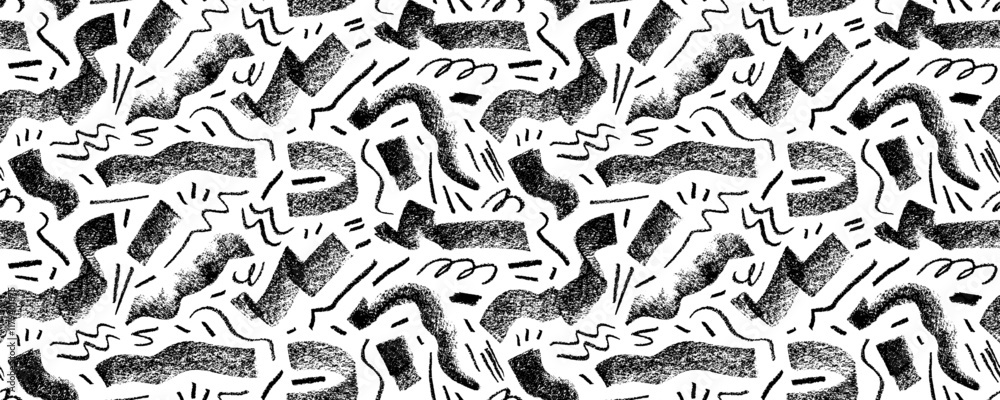 Poster crayon scribble lines seamless pattern. bold and thin rough chalk strokes.