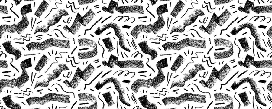 Crayon scribble lines seamless pattern. Bold and thin rough chalk strokes.