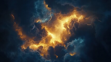 Fototapeta premium Fiery Storm Cloudscape, Night Sky, Dramatic Lighting, Background Texture, Game Design