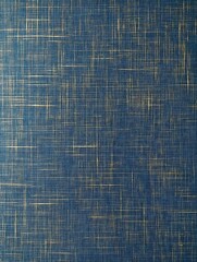Blue linen fabric texture with gold threads.