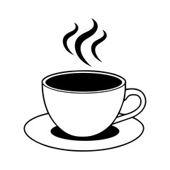 Cup of coffee. Flat style coffee steam icon. Black and white picture, silhouette of a coffee cup.