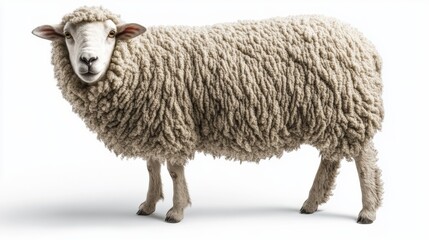 Realistic woolly sheep standing gracefully in a white background